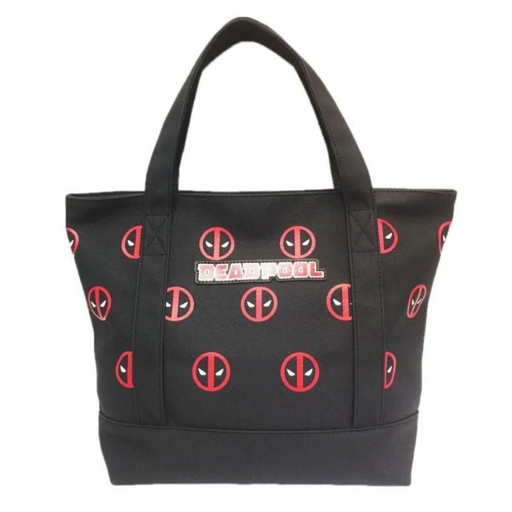 Deadpool Logo Tote Bag Black Red Shoulder Handbag Large Carryall